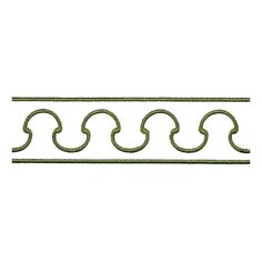 a line of wavy lines with green thread on the bottom and one in the middle