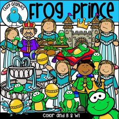 frog prince color and b & w coloring book for kids with princesses, frogs, castle