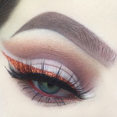 ♡pinterest: @cyberbre Flutter Lashes, Fall Eye Makeup, Sparkly Makeup, Glitter Liner, Eye Makeup Looks, Eye Makeup Styles, Eye Makeup Ideas, Glitter Eyeliner, Orange Glitter