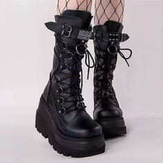 Womens Gothic Lace Up Ladies Platform Boots Buckle Strap Punk Goth Boot Shoes.  "This pin contains affiliate links, which means I may earn a commission at no cost to you extra for you". 
 #affiliate #advertising" Gothic Boots Women, Emo Boots, High Platform Boots, Goth Shoes, Womens High Boots, Gothic Boots, Mode Punk, Punk Shoes, Gothic Shoes