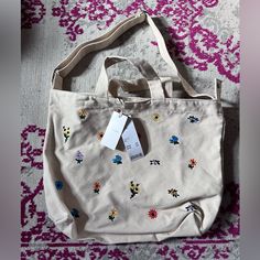 Baggy Embroidered Tote Nwt Baggu Bags, Embroidered Tote Bag, Embroidered Tote, Bag Ideas, Bag Lady, Tote Bag, Sewing, Cream, Women Shopping