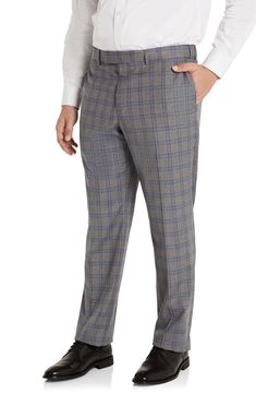 A sharp windowpane grid elevates modern dress pants shaped from a flexible stretch blend. Zip fly with hook-and-bar closure   69% polyester, 29% viscose, 2% elastane   Machine wash, line dry   Imported Elegant Plaid Bottoms For Business, Fitted Plaid Bottoms For Business Casual, Fitted Plaid Pants For Business Casual, Fitted Plaid Pants For Work, Fitted Plaid Bottoms For Workwear, Fitted Plaid Pants With Welt Pockets, Elegant Fitted Plaid Bottoms, Elegant Fitted Plaid Pants, Tailored Plaid Bottoms For Office