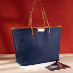 The Handle Of The Handbag Is Made Of Vegan Leather, Which Is More Durable Crafted From High Quality Material With Soft Fabric Lining. This Classic Handbag Is The Effortlessly Tote You'll Want To Have And Rely On For The Rest Of The Time Size: 18.5" X 6.8" X 11" Handle Drop: 8.5" Blue Large Capacity Shoulder Bag For Errands, Blue Casual Bags For Errands, Casual Blue Bag For Errands, Large Capacity Blue Bags For Errands, Navy Tote Shoulder Bag With Large Capacity, Navy Shoulder Bag With Large Capacity And Double Handle, Blue Shoulder Bag With Zipper For Shopping, Navy Large Capacity Tote Shoulder Bag, Blue Shoulder Bag With Zipper Closure For Shopping