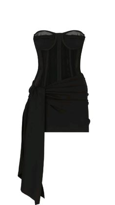 Black
 stretch-design
 bustier-style neckline
boned bodice
side zip fastening
draped detailing
 thigh-length Cocktail Ruched Draped Corset Dress, Cocktail Corset Dress With Draped Ruched Detail, Ruched Bodice Corset For Date Night, Elegant Club Corset Dress With Boned Bodice, Black Fitted Ruched Corset, Cocktail Corset Dress With Draped Ruched Bodice, Cocktail Corset Dress With Ruched Bodice And Draped Shape, Draped Ruched Bodice Corset Dress For Cocktail, Cocktail Draped Corset Dress With Ruched Bodice