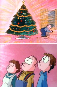 the simpsons christmas tree is being watched by people