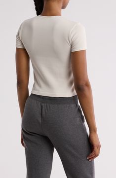 An essential for endless outfits, this baby tee is made from stretchy ribbed fabric that creates a figure-hugging fit. Crewneck Short sleeves 93% nylon, 7% spandex Machine wash, line dry Imported Ribbed Fabric, Baby Tee, Infant Tees, Nordstrom Rack, Short Sleeves, Nordstrom, Spandex, Crew Neck, Fabric