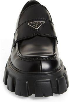 Prada Monolith Lug Sole Loafer | Nordstrom Prada Loafers Men, Prada Monolith, Prada Loafers, Mom Shoes, Shoe Wall, Classy Outfits Men, Logo Style, Shoes Too Big, Classy Shoes