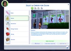 an image of a computer screen with the words select a career for olvia