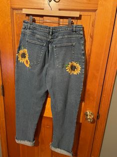 Made to Order /sunflower Distressed Vintage Boyfriend Jeans/hipster Jeans/grunge Jeans/boho/vintage Jeans - Etsy Hippie Straight Leg Jeans For Fall, Straight Leg Jeans For Fall Festival, Straight Leg Jeans For Festival In Fall, Fall Festival Straight Leg Jeans, Bohemian High Rise Jeans For Fall, Handmade Casual Cotton Jeans, Vintage Boyfriend Jeans, Jeans Grunge, Hipster Jeans