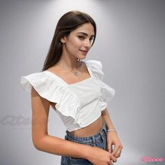 Qteee - Sleeveless Sweetheart Neck Top with Open Back Straps and Ruffled Sleeves Backless Top, Ruffled Sleeves, Sweetheart Neck, Collar Type, Types Of Collars, Workout Tops, Shoulder Sleeve, Sweetheart Neckline, Square Neck