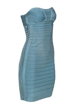 Go sexy and sleek with this pastel colored creation from Herve Leger! Made with a shaping bandage design, this is the perfect cocktail dress to wear with platform heels, red lipstick and your favorite clutch. Size S Bodycon silhouette, material provides stretch No fabric content, most likely a Rayon blend Straight strapless neckline Back zipper closure Waist 24” Bust 26” Total length 31”