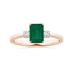 GIA Certified Emerald-Cut Emerald Three Stone Ring with Reverse Tapered Shank Emerald Three Stone Ring, Three Stone Ring, Three Stone Rings, Emerald Ring, Three Stone, Stone Ring, Emerald Cut, Stone Rings, Emerald