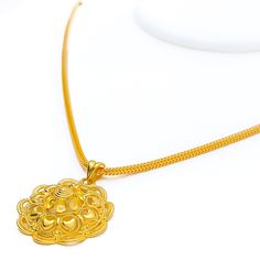 Indulge in luxury with our Decadent Fancy 22k Gold Pendant, featuring intricate detailing and a stunning design. Crafted from 22k yellow gold with a weight of 4.7 grams, this pendant is the perfect finishing touch to any high fashion look. At a length of 1 inch, it is a great statement piece. PRODUCT DETAILS Gold Purity(karat): 22k Gold Weight(grams): 4.7 Item Finish: Yellow Gold Pendant Length: 1" Chain: Not Included Exquisite Gold Ceremonial Necklace, Traditional Yellow Gold Oval Pendant Jewelry, Exquisite Gold Necklace For Ceremonial Occasions, Exquisite Gold Necklace With Large Pendant, Yellow Gold Oval Pendant With Intricate Design, Ornate 22k Gold Pendant Jewelry, Luxury 22k Gold Pendant Necklace, Elegant Round Pendant Necklace In Yellow Gold, 22k Gold Pendant Necklace For Festive Occasions