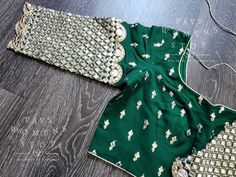 Blouse stitched - Yes Blouse Opening - Back Padded - No Blouse size - 40 with inner margins expandable upto 46 For Blouse Size 38 alteration can be done on request. Fitted Green Blouse With Mirror Work, Mirror Work Blouse, Mirror Work, Work Blouse, Foil, Mirror, Pure Products, Design