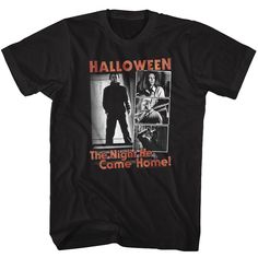 Halloween - The Night Logo Black Adult Short Sleeve T-Shirt tee - Coastline Mall The Night He Came Home, Halloween Horror Movies, Movie Stills, Halloween Movies, Michael Myers, Home T Shirts, Movie T Shirts, Halloween Horror, Scary Movies