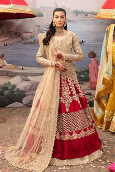 Luxury Pakistani Party Dress Golden and Red Lehenga Style Outfit Tissue Lehenga, Pakistani Bridal Lehenga, Lehenga Dress, Pakistani Bridal Dress, Raw Silk Lehenga, Bridal Dupatta, Pakistani Party Wear, Lehenga Style, Readymade Saree