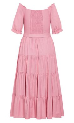 PUFF SLEEVE MAXI DRESS BLUSH Feminine Midi Dress With Ruffle Hem And Tiered Skirt, Feminine Tiered Ruched Midi Dress, Feminine Ruched Tiered Midi Dress, Fitted Pink Tiered Dress, Pink Fitted Tiered Dress With Ruffle Hem, Feminine Smocked Midi Dress With Ruffle Hem, Feminine Midi Smocked Dress With Ruffle Hem, Feminine Midi Length Smocked Dress With Ruffle Hem, Puff Sleeve Tiered Skirt Dress With Ruffles For Brunch