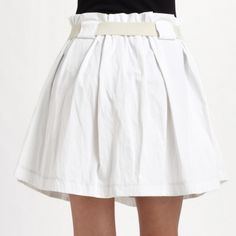 Suno, White Flared Twill Skirt, Brand New Designer Skirt: Suno, White Flared Twill Skirt, Brand New, Soft pleats and a wide belt accent this contemporary silhouette. SUNO Skirts Chic Cotton Mini Skirt With Elastic Waistband, Chic Lined Skort For Daywear, Spring Workwear Belted Skort, Spring Mini-length Belted Skort, Chic Cotton Mini Skirt With Gathered Detail, Chic Gathered Cotton Mini Skirt, Chic Short Pleated Skirt For Spring, Belted Short Length Skort For Spring, Relaxed Fit Mini Skirt For Daywear