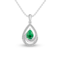 A sophisticated look with stylish details, this attractive fashion pendant elevates your attire. Crafted in sterling silver This design showcases a 7.0 x 5.0mm pear-shaped verdant-green lab-created emerald at the center. Shimmering white lab-created sapphires glisten along the teardrop-shaped swirling frame. This pendant suspends along an 18.0-inch diamond-cut cable chain, with an additional closure ring at 16.0 inches, that secures with a lobster claw clasp. Diamond Pendant Necklace Zales, Pear Shape Emerald Pendant, Pear Shape Necklace, Elegant Teardrop Pendant Necklace With Polished Finish, Formal Teardrop Pendant Necklace With May Birthstone, Formal Teardrop Pendant Necklaces With May Birthstone, Teardrop Pendant Necklace For Formal Occasions With May Birthstone, Elegant Sterling Silver Drop Necklaces, Formal Teardrop Pendant Necklace For May Birthstone