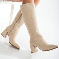 BEIGE SUEDE KNEE HIGH BOOTS -  BEIGE BOOTS WOMEN - POINTED TOE  BOOTS Looking for Beige Knee High Boots? Our Beige Suede Pointed Toe Boots are one-of-a-kind, durable, and constructed using high-quality materials. * Embrace the upcoming winter season with confidence, as these Beige knee high boots offer both style and warmth. The 2.75-inch (7 cm) block heel and the pointed toe add style to your look while providing a comfortable and stable stride. The overall Height from the heel base to the top edge of these Beige Suede Tall Boots is around 17.7 inches / 45 cm. These handmade boots are designed to fit true to size, so we recommend ordering your regular size. For assistance with sizing, feel free to contact us. We take great care and craftsmanship in handcrafting each pair of Beige Handmade Beige Heel Boots, Cream Knee High Boots, Beige Knee High Boots, Taupe Suede Boots, Suede Knee High Boots, Beige Boots, Boots Beige, Handmade Boot, Suede Boots Knee High