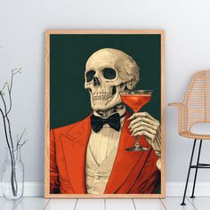 Get ready for Halloween fun with our Spooky Season Skelett-Trinkerwein art. Decorate your home bar with Klassendy Halloween Wandkunst showcasing a chilling skull. Transform your space with this digital download wine wall art. Ideal for those who love all things eerie. Add a touch of mystery to your decor! The design was created with ai. IMPORTANT: This is a digital product. You will not receive a physical product. You will get 5 high-quality high-quality 300dpi JPG files in different aspect rati Art Du Vin, Halloween Chic, Classy Halloween Decor, Classy Halloween, Cart Decor, Wine Wall Art, Art Bar, Wine Wall, Bar Cart Decor