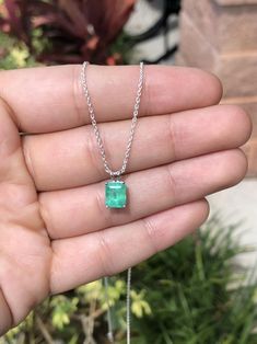 1.74 Carat Emerald Necklace Colombian Emerald Pendant | Etsy Exquisite White Gold Emerald Necklace With Gemstones, Silver Emerald Gemstone Necklace, Elegant Emerald Cut Emerald Necklace In Silver Setting, Elegant Silver Emerald Cut Necklace, Exquisite Emerald Cut Silver Jewelry, Exquisite Silver Emerald-cut Jewelry, Exquisite White Gold Necklace With Emerald Cut, Rectangular Emerald Birthstone Jewelry, Green Emerald Rectangular Stone Jewelry