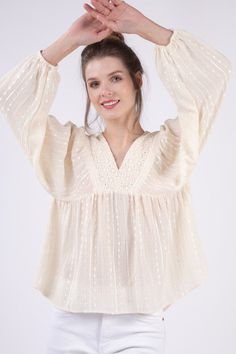 Features Puff sleeve Deep v- neckline Long sleeve Fabric 100% Polyester VT15810 Spring V-neck Peasant Top With Blouson Sleeves, Elegant V-neck Peasant Top For Fall, Fall V-neck Puff Sleeve Top With Blouson Sleeves, White V-neck Puff Sleeve Top For Brunch, Fall V-neck Puff Sleeve Top, Feminine V-neck Peasant Top For Brunch, Spring Peasant Top With Blouson Sleeves And V-neck, Beige Long Sleeve Puff Sleeve Top, Fall Puff Sleeve V-neck Top With Blouson Sleeves