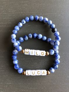 Cheap Blue Name Bracelet With Colorful Beads, Spiritual Blue Beaded Bracelets For Everyday, Everyday Spiritual Blue Beaded Bracelets, Blue Bracelets With 8mm Beads For Everyday, Blue Sodalite Beaded Bracelets With 8mm Beads, Everyday Blue Bracelets With 8mm Beads, Blue Sodalite Bracelets For Gift, Blue Spiritual Bracelets With Letter Beads, Spiritual Blue Bracelets With Letter Beads