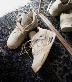 Jordan 4 Cream, Air Jordan 4 Off White, Jordan 4 Retro Off White, Nike Shoes Womens, Basketball Silhouette, Jordan 4 Black, Streetwear Shoes, Jordan 4 Retro