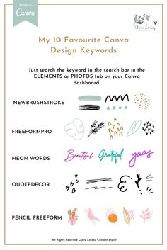 the front cover of my favorite canva design keywords, which includes an image of