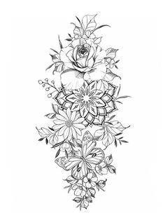 a black and white drawing of flowers