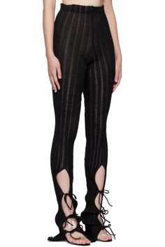 a. roege hove: Black Ara String Leggings | SSENSE Spring High Stretch Ribbed Leggings, High Stretch Ribbed Leggings For Spring, Ribbed Fitted Bottoms For Spring, Fitted Ribbed Bottoms For Spring, Elastic Leggings For Spring Loungewear, High Stretch Ribbed Pants For Spring, Chic High-stretch Bottoms For Spring, Chic High Stretch Bottoms For Spring, Ribbed High Stretch Bottoms For Summer