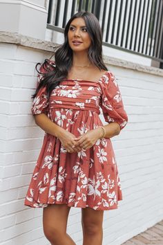 Expertly designed and crafted, this Floral Print Puff Sleeve Pleated Mini Dress features a square neckline & smocked back for a flattering fit! Free US shipping! Fitted Mini Dress With Smocked Back And Straight Neckline, Square Neck Mini Dress With Smocked Back, Brunch Mini Dress With Fitted Bodice And Square Neck, Flowy Dress With Straight Neckline For Day Out, Mini Dress With Gathered Sleeves For Garden Party, Mini Length Dress With Gathered Sleeves For Garden Party, Casual Midi Dress With Gathered Sleeves And Square Neck, Lined Dresses With Straight Neckline For Day Out, Square Neck Lined Mini Dress For Garden Party