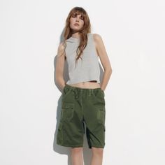 Nwt Zara Oversized, Mid Rise Army Shorts. So Chic! Dark Green And Drawstring, With Pockets Summer Cargo Bermuda Shorts, Casual Khaki Pants With Built-in Shorts, Summer Cargo Style Short Pants, Summer Utility Bermuda Knee-length Shorts, Spring Cargo Style Knee-length Shorts, Sporty Cargo Style Shorts For Summer, Utility Bermuda Knee-length Shorts For Summer, Utility Style Knee-length Bermuda Shorts For Summer, Casual Khaki Bermuda Bottoms