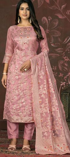 Pink and Majenta color Salwar Kameez in Banarasi Silk fabric with Embroidered, Sequence, Weaving work Stone Weaving, Violet Color, Stone Work, Thread Work, Wear Pink, Salwar Kameez, Silk Fabric, Jaipur, Brown Color