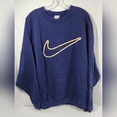 Nwot Vintage Nike Men's Swoosh Pullover Sweatshirt *Rare* Size: Extra Large Color: Navy Blue With Yellow Nike Logo! Measurements In Pictures Above! I Will Ship This Item Out Via Usps Priority Mail 2-5 Day Mail With A Tracking Number For Confirmation I Ship Items Out Every Day So Expect A Quick Delivery! Please Feel Free To Ask Any Questions You May Have I Answer Most Questions Within 4 Hours During Business Hours Eastern Time!! Shipping: All Items Are Picked Up From Our Warehouse Either Same Bus Blue Crew Sweatshirt For Sports, Blue Sporty Sweater For Sports, Sporty Blue Sweater For Sports, Nike Navy Tops For Streetwear, Nike Navy Sporty Sweatshirt, Nike Blue Sporty Sweatshirt, Nike Blue Crew Tops, Nike Blue Sweatshirt Sportswear, Long Sleeve Blue Sweatshirt For Sports Season