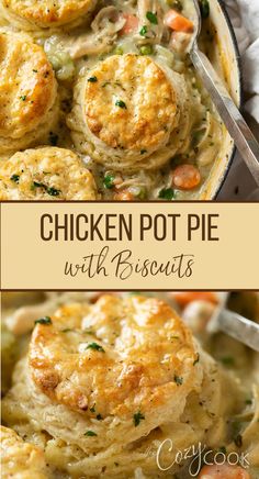 chicken pot pie with biscuits Chicken Pot Pie Recipe With Biscuits, Chicken Pot Pie With Biscuits, Pot Pie With Biscuits, Pot Pie Recipe Easy, Biscuit Chicken Pot Pie, Easy Chicken Pot Pie Recipe, Easy Comfort Food Dinners, Chicken Pot Pie Filling, Easy Chicken Pot Pie