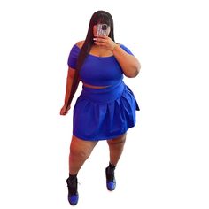 Upgrade your fashion game with our Plus Size Solid 2-Piece Set – a trendy ensemble that seamlessly combines style and comfort. This set features a sexy crop top paired with a pleated mini skirt, creating a chic and cohesive look. Crafted for plus-size women, the outfit ensures a comfortable and flattering fit, allowing you to embrace your curves with confidence.The solid color adds versatility, making it easy to mix and match with other wardrobe staples. The crop top brings a touch of allure, wh Stretch Two-piece Set With Mini Skirt, Casual Two-piece Crop Top Set For Party, Short Sleeve Two-piece Crop Top, Casual Two-piece Skirt Set For Spring, Trendy Two-piece Crop Top For Night Out, Casual Two-piece Mini Skirt, Trendy Fitted Two-piece Crop Top Set, Trendy Fitted Two-piece Crop Top, Casual Fitted Crop Top Sets