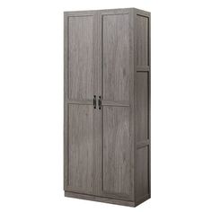 a tall wooden cabinet with two doors