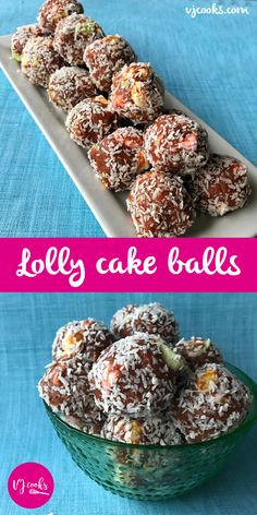 two pictures with different types of desserts in them and the words jelly cake balls