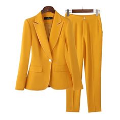 NAVIA SUITS Women's Elegant Stylish Fashion Office Blazer Jacket & Pants Yellow Suit Set Womens Blazer Coat, Blazer Suit Women, Yellow Suit, Casual Professional, Pea Coats Women, Ladies Blazer, Fashion Office, Evening Gowns Elegant, Mod Fashion