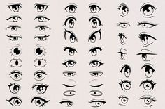 the eyes are drawn in different styles and shapes, but each one has an eyeball