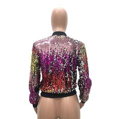 Autum Winter Casual Colorful Sequin Short Jacket Long Sleeve Sequin Outerwear For Spring, Sequined Long Sleeve Outerwear For Spring, Red Long Sleeve Sequined Outerwear, Casual Pink Outerwear For Party, Trendy Multicolor Sequined Outerwear, Multicolor Outerwear For Fall Party, Casual Multicolor Outerwear For Party, Pink Long Sleeve Outerwear For Party, Multicolor Long Sleeve Outerwear For Party