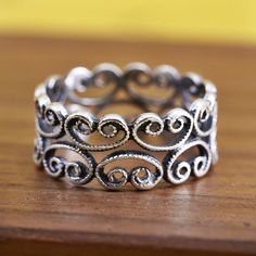 Size 6, vintage Sterling silver handmade ring, 925 filigree band, stamped 925 Vintage Round Filigree Ring With Oxidized Finish, Vintage Sterling Silver Open Filigree Ring, Ornate Sterling Silver Filigree Ring Stamped 925, Ornate Silver Filigree Ring Stamped 925, Sterling Silver Filigree Ring With Oxidized Finish For Anniversary, Vintage Silver Filigree Ring With Oxidized Finish, Silver Oxidized Filigree Ring With Ornate Style, Ornate Oxidized Filigree Ring For Anniversary, Handmade Vintage Sterling Silver Filigree Ring