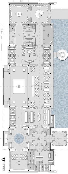 an architectural drawing shows the floor plan for a swimming pool and lounge area, as well as