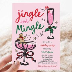 Jingle And Mingle Christmas Party Invite Pink Red Hand Drawn Jingle And Mingle Holiday Cocktail Party Moms Night Out Christmas Party, Holiday Cocktail Party Invitation, Christmas Girls Night Invite, Merry Friendsmas Holiday Parties, Friends Holiday Party Ideas, Christmas Cocktail Party Invitations, Ladies Christmas Party Themes, Jingle And Mingle Party Ideas, Xmas Party Themes