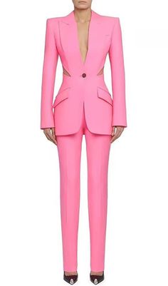 Capture everyone's attention in this CUTOUT BLAZER SUIT IN PINK! Its bold pink color and cut-out buttons will make you the center of any room. Whether you're dressed to impress at the office or a night out, this chic suit is sure to turn heads! Who knew dressing up could be so fun(ky)? Gentle Dry Clean OnlyColour may vary due to lighting on images. The product images (without model) are closest to the true colour of the product.Item runs true to size chart and is cut to suit our size chart. Plea Cutout Blazer, Satin Corset Dress, Plunge Mini Dress, Dressed To Impress, Stylish Suit, Plus Size Shopping, Single Breasted Jacket, Ruched Dress, Printed Mini Dress