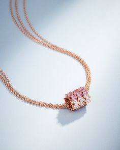 Suzanne Kalan Infinite Triple Row Pink Ombre Sapphire & Diamond Rondelle Pendant in 18k rose gold Pink Ombre, Baguette Diamond, Sapphire Diamond, Pendant Set, 18k Rose Gold, White Diamond, Ring Shopping, Semiprecious Stones, Precious Stones