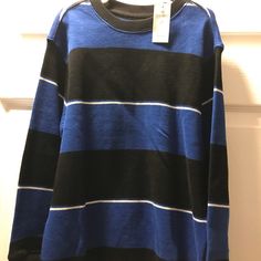 Nwt. Gap Long Sleeve Shirt. Blue And Black. Casual Striped Tops For School, Blue Long Sleeve T-shirt For School, Black Tops For School In Fall, Gap Black Cotton Tops, Gap Blue Long Sleeve Shirt, Black Cotton Gap Tops, Blue Long Sleeve Gap Shirt, Gap Long Sleeve Winter Tops, Long Sleeve T-shirt For School In Winter