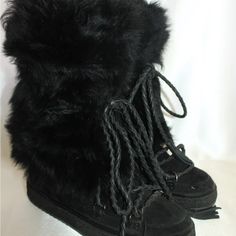 Brand New With Original Tags! Style: Gail Black Suede Leather And Fur, Shearling Footbed, Braided Leather Ties Black Boots With Faux Fur Trim, Black Faux Fur Boots With Trim, Black Shearling Boots With Faux Fur Trim, Black Shearling Boots For Fall, Black Faux Fur Boots For Winter, Winter Black Shearling Boots, Black Boots With Faux Fur Trim For Cold Weather, Emo Shoes, Gyaru Fashion